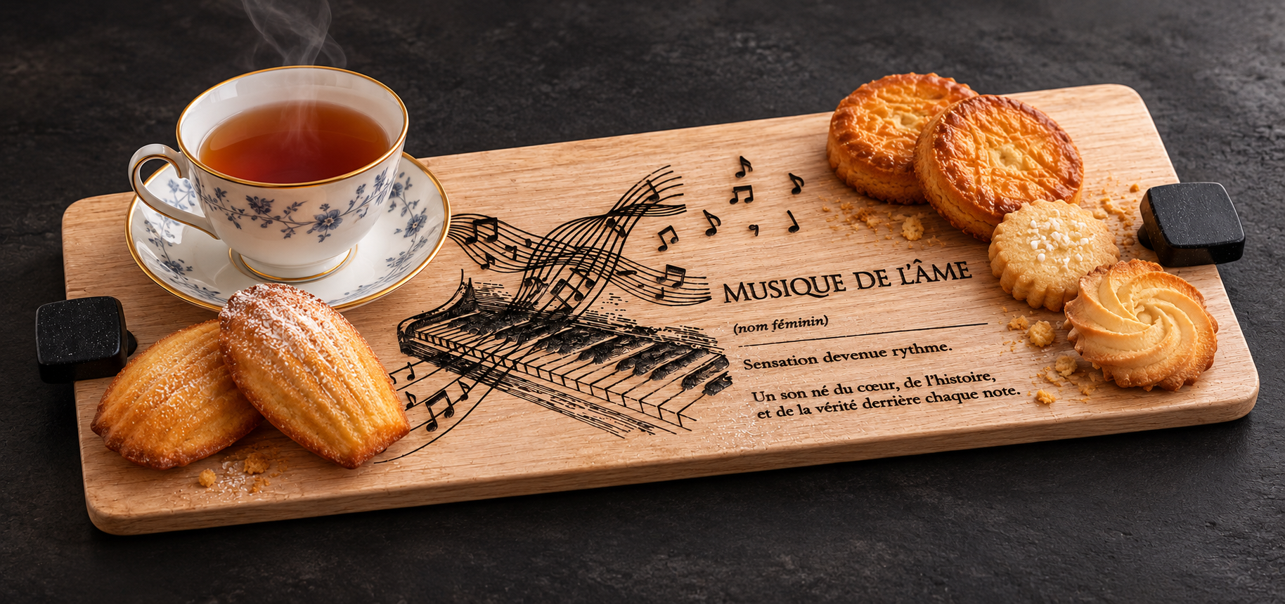 Référence PL 2b — planche musicale PL 2 avec thé et biscuits français