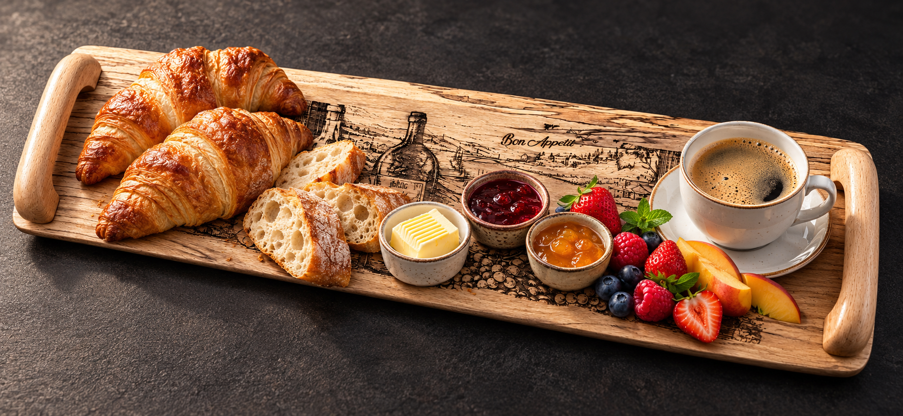 Référence PL 3b — plateau PL 3 dressé pour un petit-déjeuner à la française