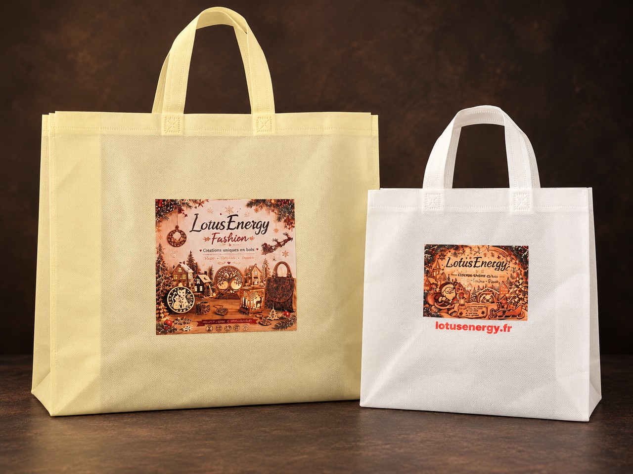 Deux sacs en tissu Lotus Energy Fashion, en grand et petit format